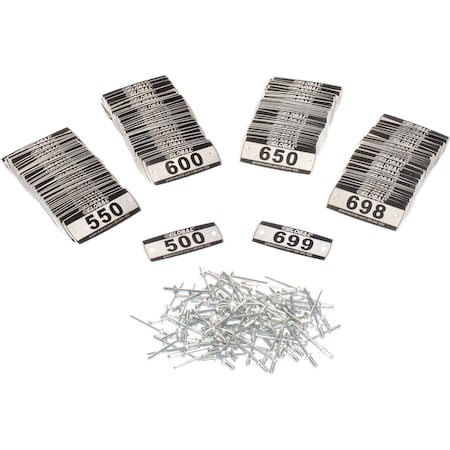 Global Industrial Locker Number Plate Kit, Numbered 500-699, 200PK 493411A